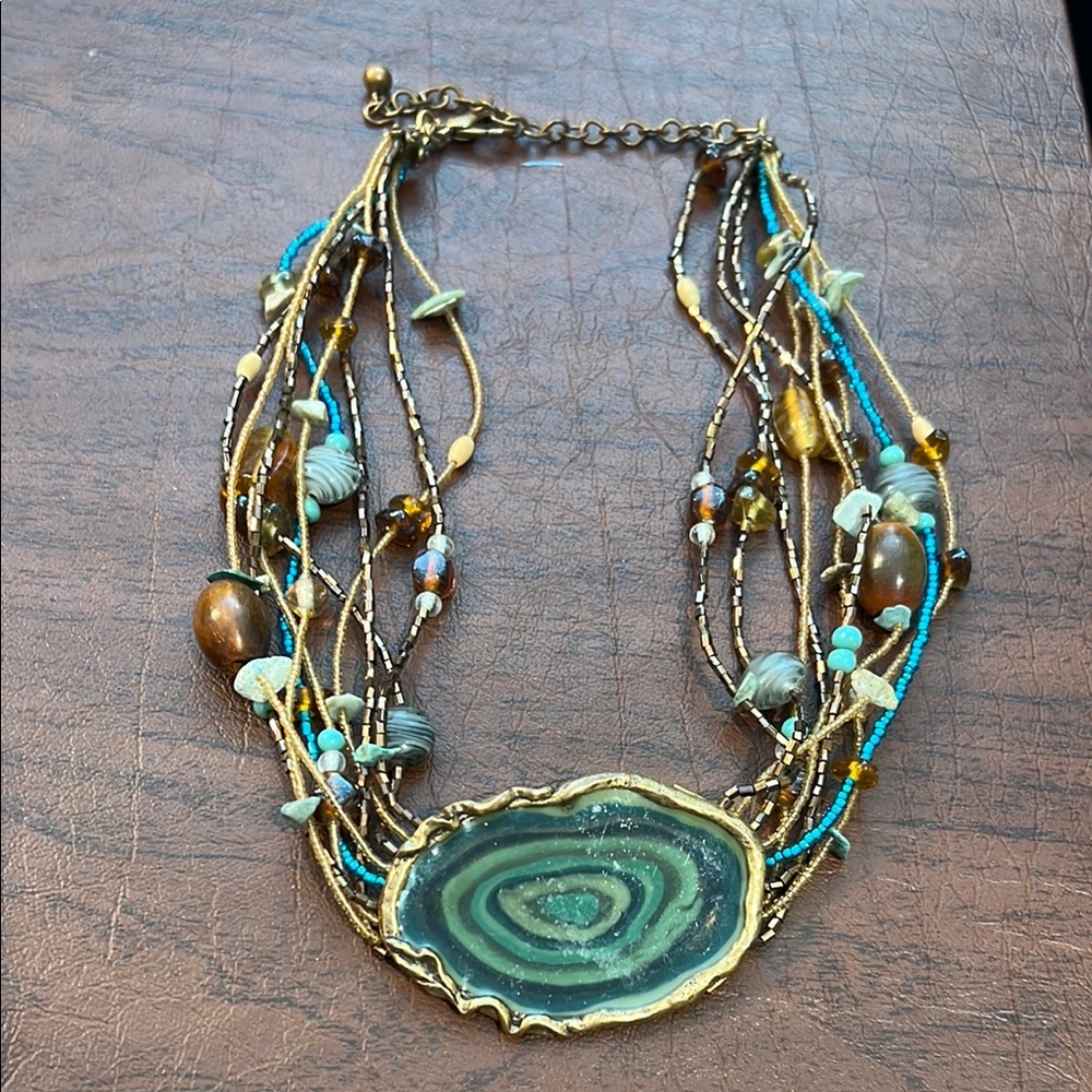 Multicolor Beaded Necklace with Agate Pendant